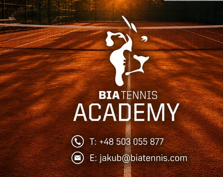 Bia Tennis Academy - kort tenisowy o zachodzie słońca. Tel. +48 503 055 877, e-mail jakub@biatennis.com