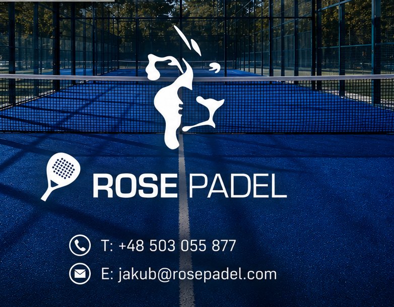 Rose Padel - niebieski kort do padla. Tel. +48 503 055 877, e-mail jakub@rosepadel.com